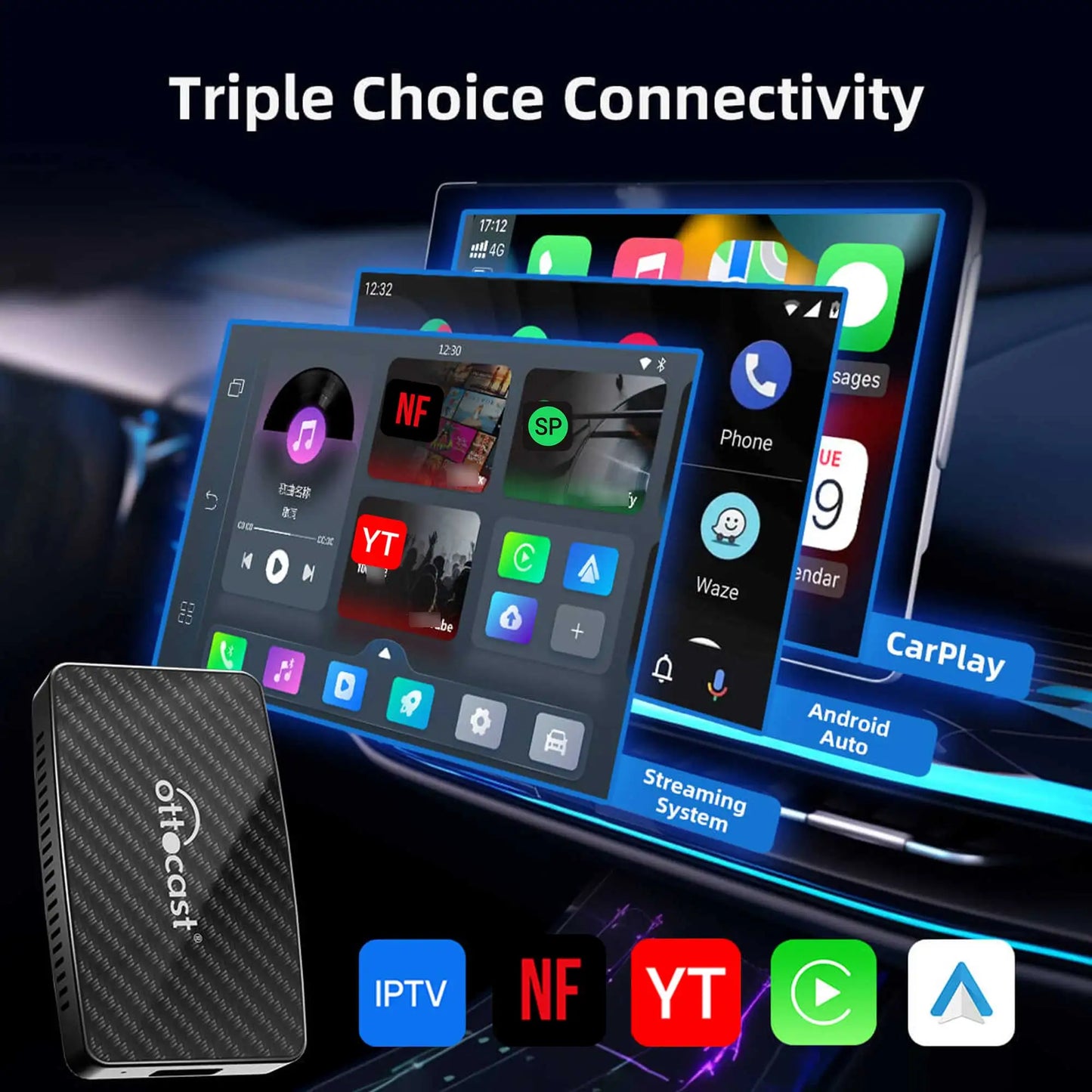 OTTOCAST Play2Video Pro: Ultimate Wireless CarPlay & Android Auto Adapter for YouTubers - Elevate Your In-Car Entertainment with Netflix Accessibility, Perfect for Lada, HAVAL, and HYUNDAI!