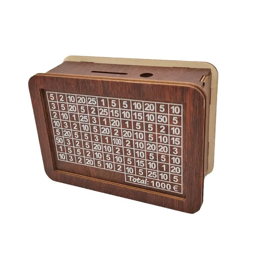 Premium Wooden Piggy Bank with Savings Goals β Available in Euro Denominations: 1000, 2000, 3000, 5000, and 10000!