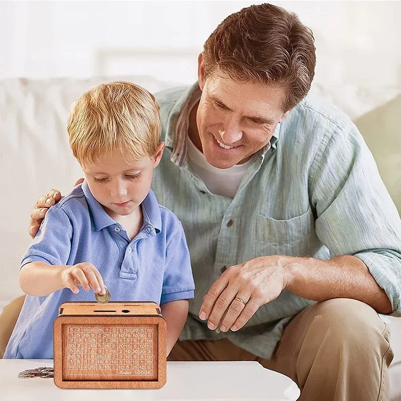 Premium Wooden Piggy Bank with Savings Goals β Available in Euro Denominations: 1000, 2000, 3000, 5000, and 10000!