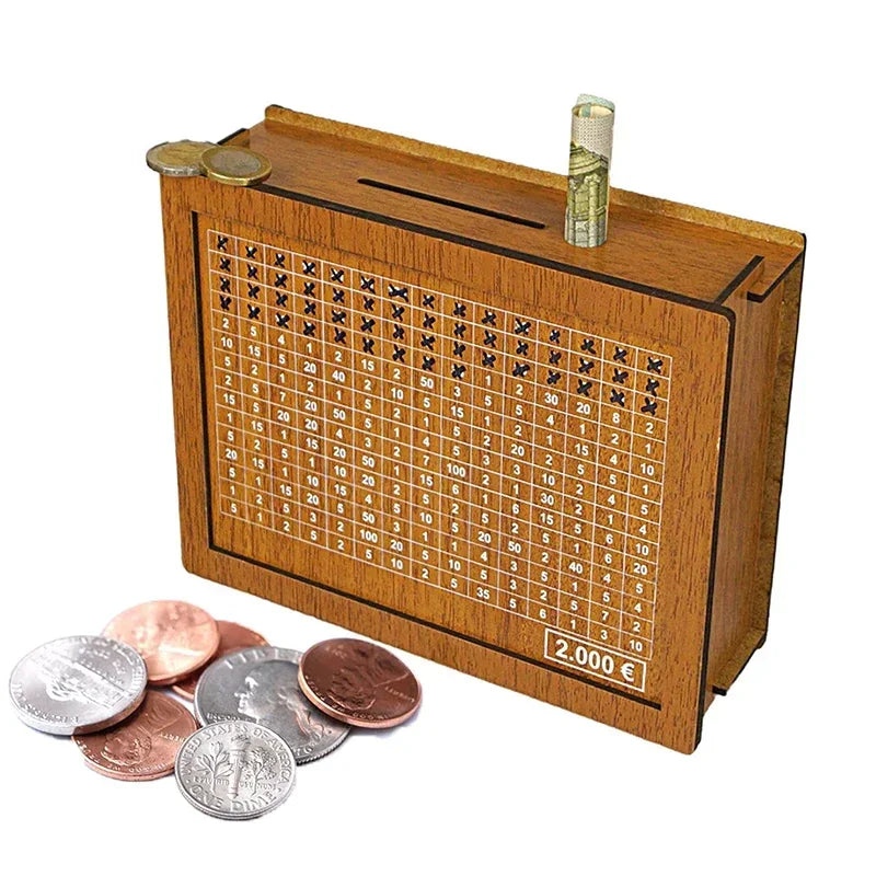 Premium Wooden Piggy Bank with Savings Goals β Available in Euro Denominations: 1000, 2000, 3000, 5000, and 10000!