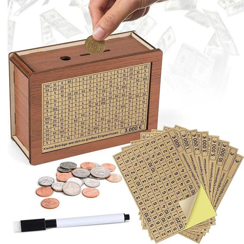Premium Wooden Piggy Bank with Savings Goals β Available in Euro Denominations: 1000, 2000, 3000, 5000, and 10000!