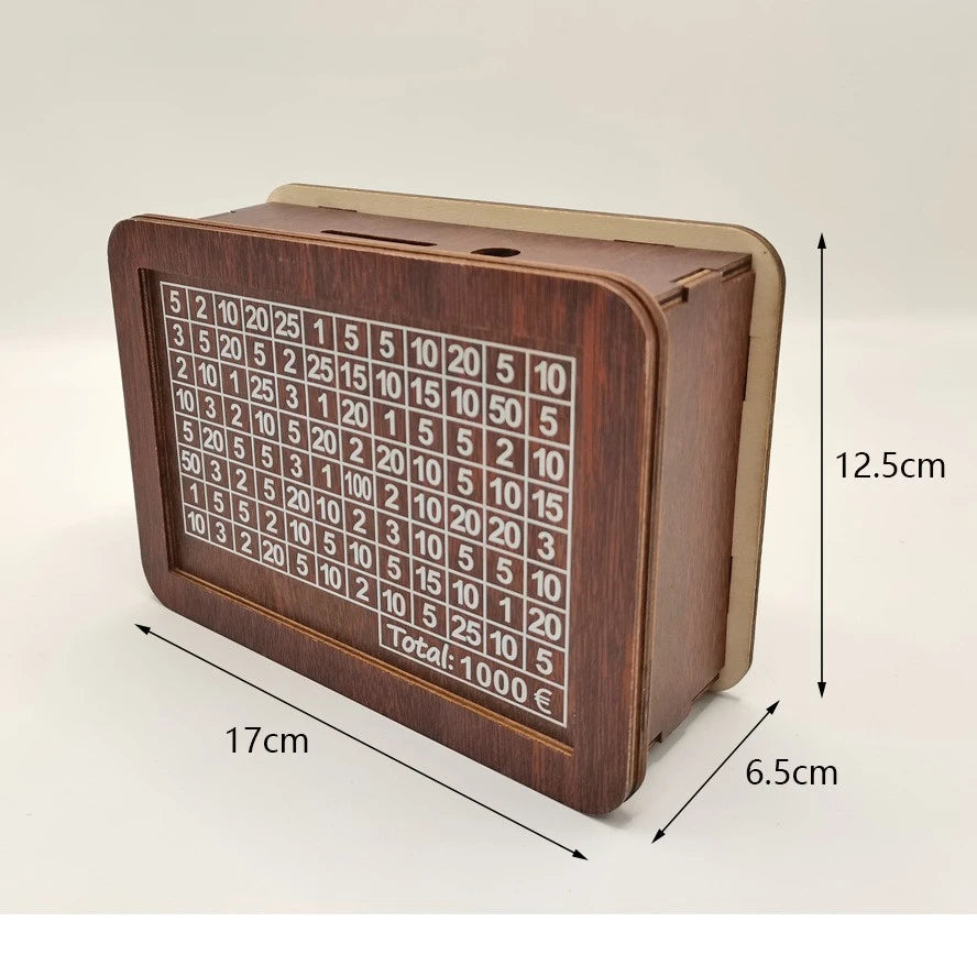 Premium Wooden Piggy Bank with Savings Goals β Available in Euro Denominations: 1000, 2000, 3000, 5000, and 10000!